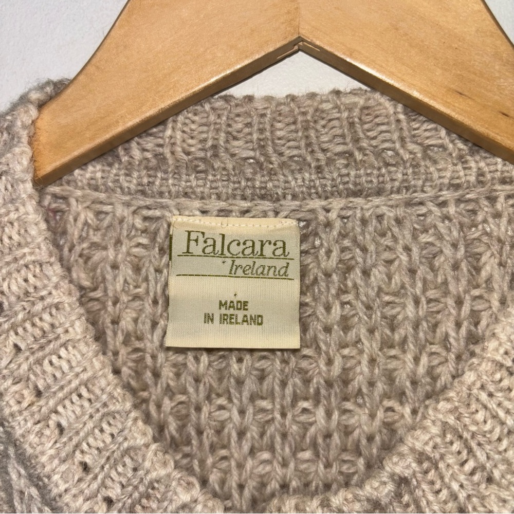 Falcara Ireland Wool Button Cardigan Fisherman Sweater Pockets Chunky Cable Knit - Picture 5 of 11